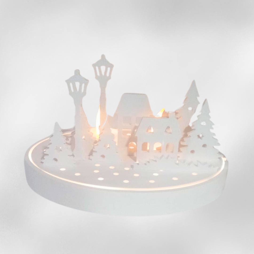 Winterlandschaft „Nordlicht“ – weiße Weihnachtsdeko mit LED - Licht - Zauberwerk