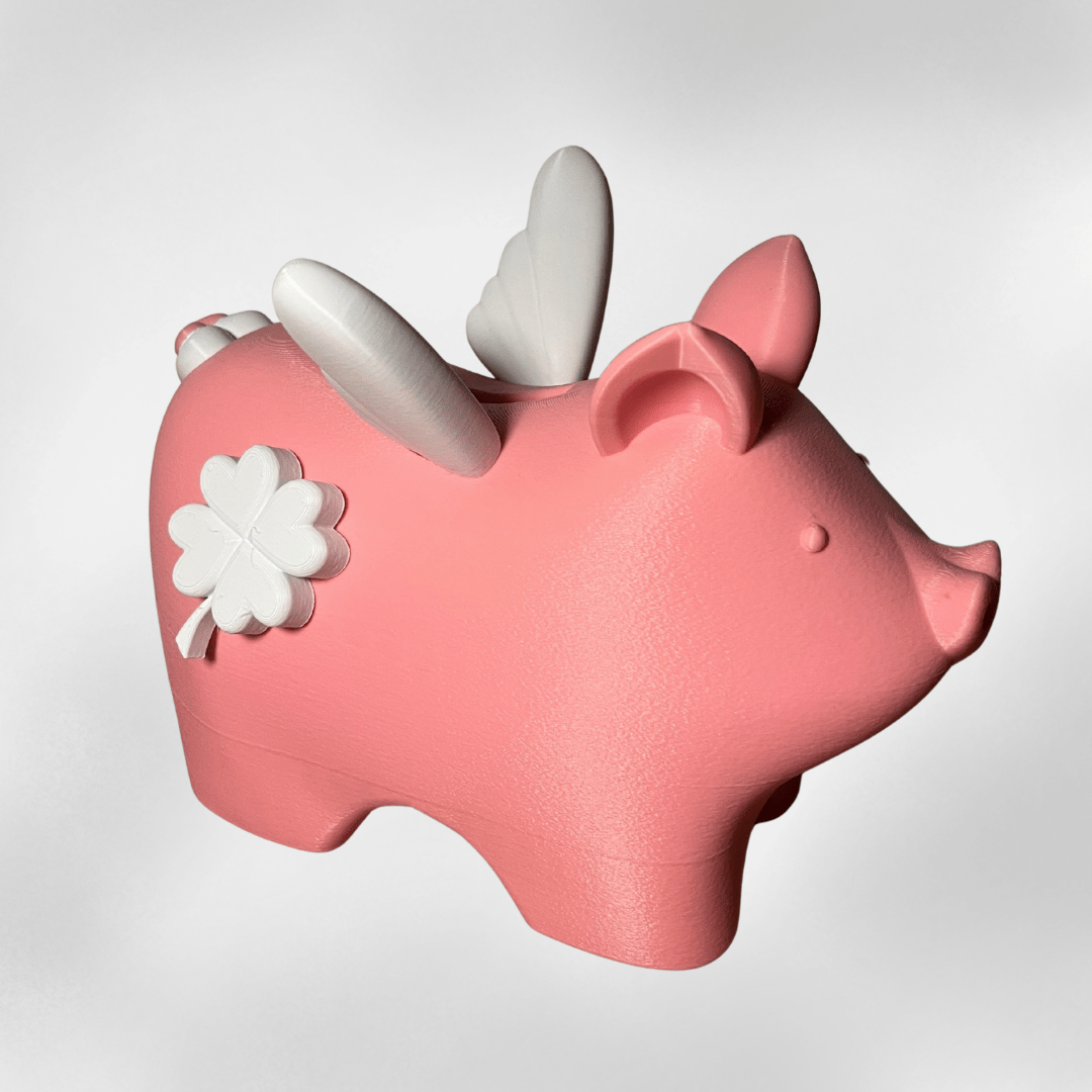 Sparschwein „Mathilde“ mit Flügeln – handgemachte Spardose aus PLA (Biokunststoff)
