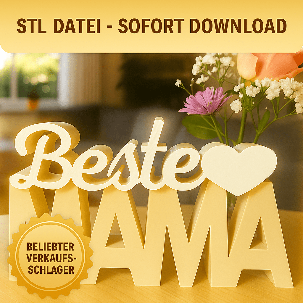 STL & 3MF Datei Aufsteller „Beste Mama“ – 3D Druck Vorlage, Muttertag Geschenk, digitaler Download - Zauberwerk