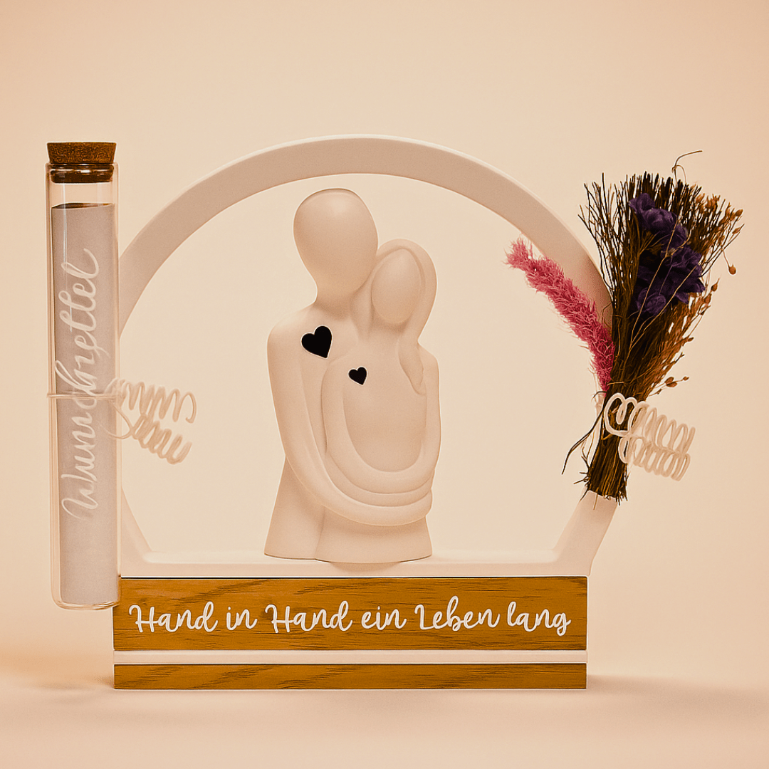 Hochzeitsfigur mit Glastube – Keramik & Holz Geschenkidee - Zauberwerk