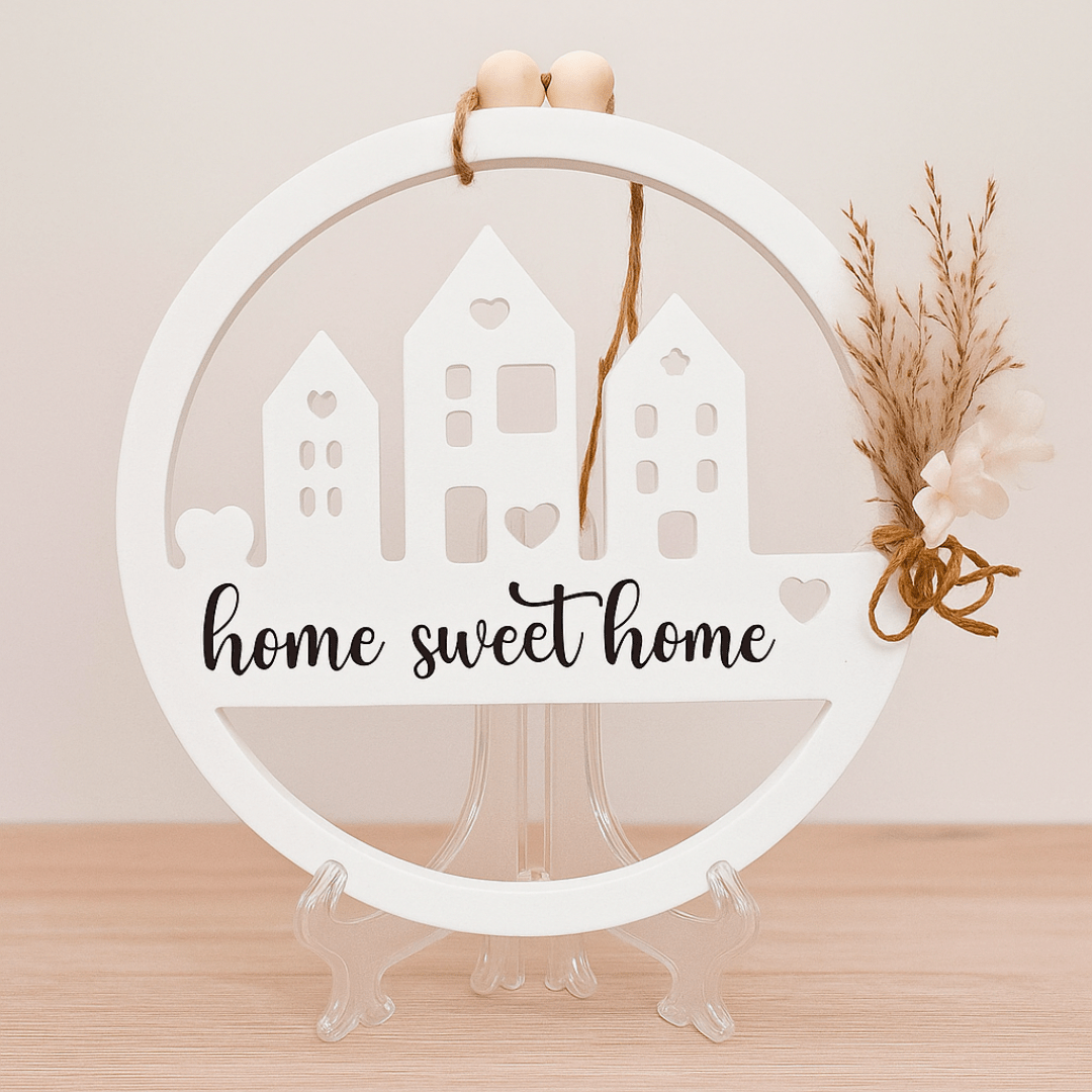 Home Sweet Home Deko - Schild rund – 18 cm Wanddeko mit Blumendetail - Zauberwerk