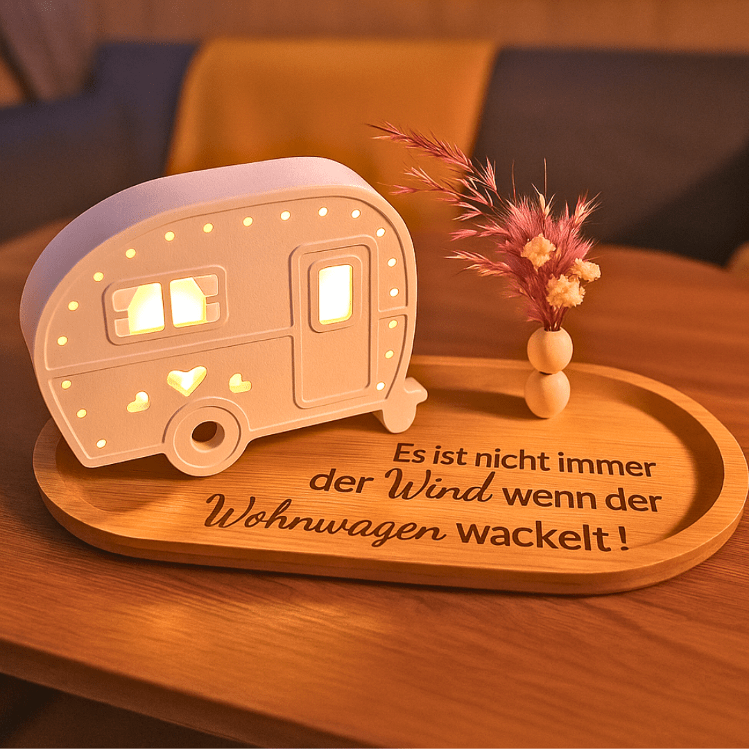 Deko - Wohnwagen „Wenn der Camper wackelt…“ mit Lichtoption - Zauberwerk