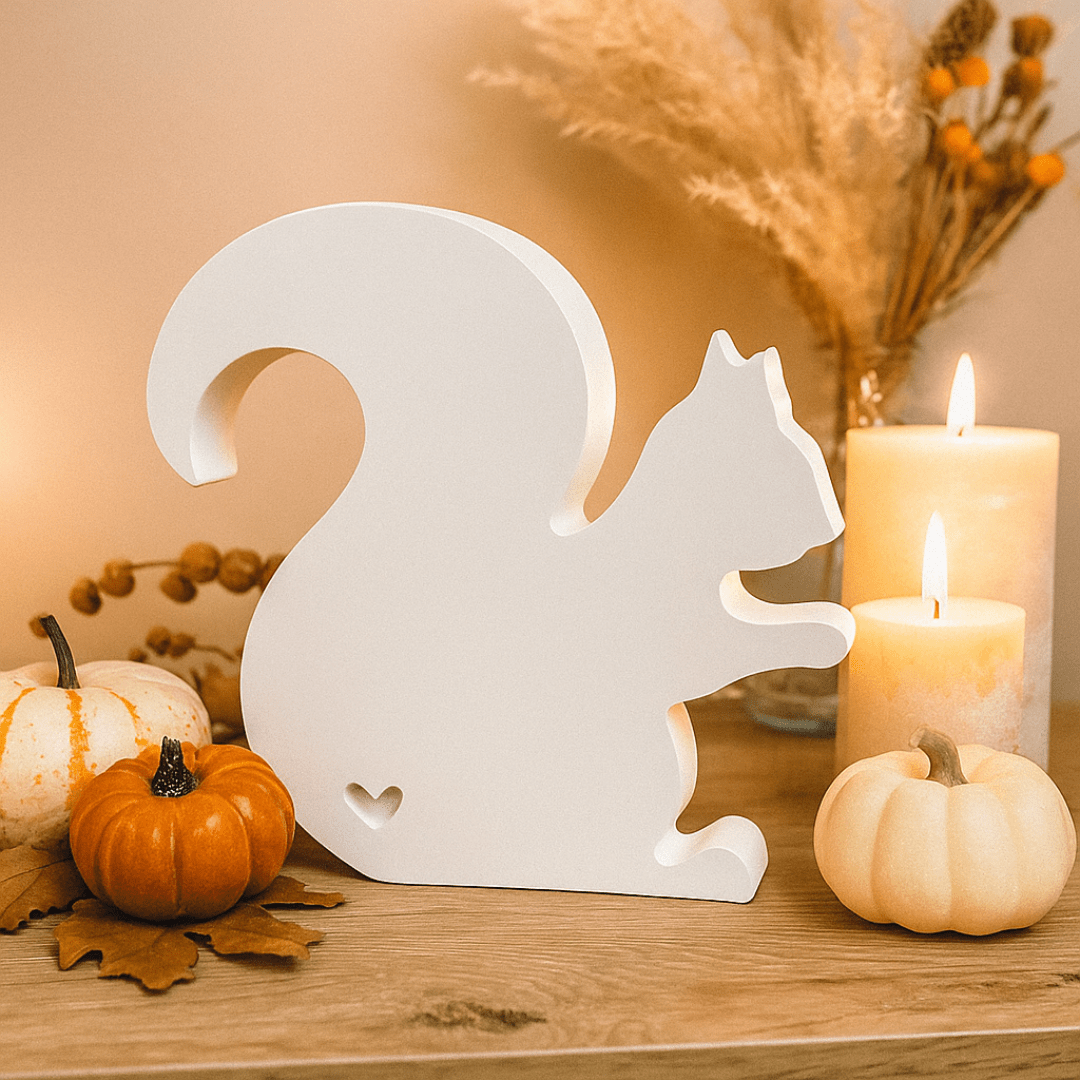Eichhörnchen groß aus Holz – Herbstdeko Figur mit Herzdetail, 13 cm - Zauberwerk