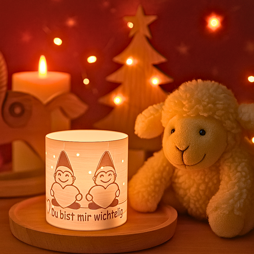 Wichtel - Windlicht „Du bist mir wichtelig“ – kleine Weihnachtsdeko mit LED - Teelicht - Zauberwerk