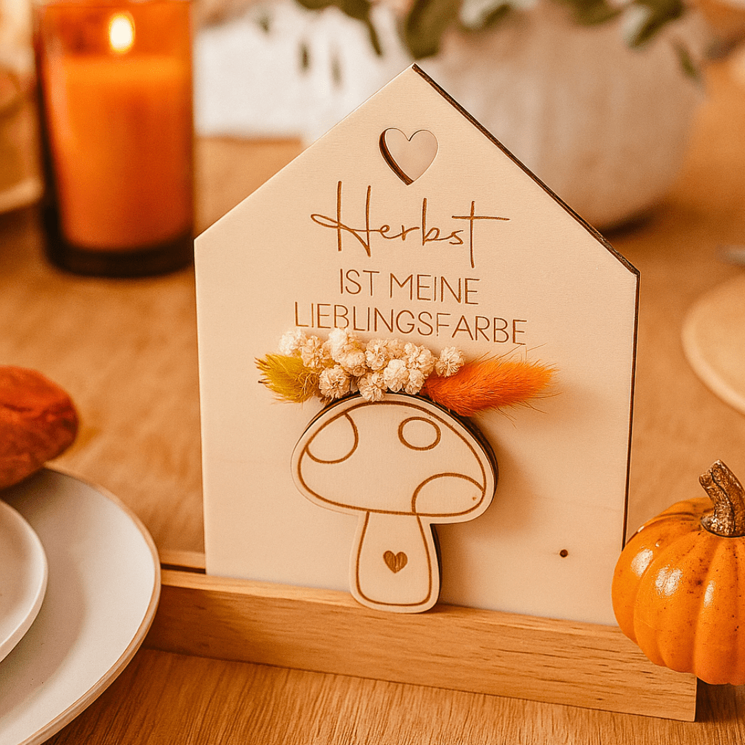 Herbstlicher Holzaufsteller „Lieblingsfarbe Kürbis“ - Zauberwerk