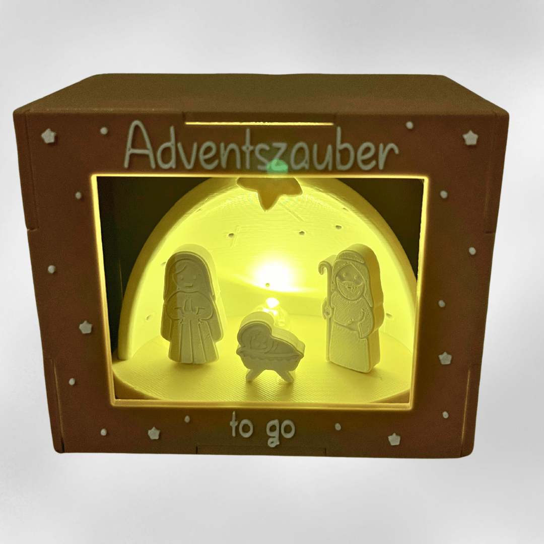 Adventszauber to go – Mini Krippe mit LED - Ballonlicht, handgemacht im 3D - Druck - Zauberwerk