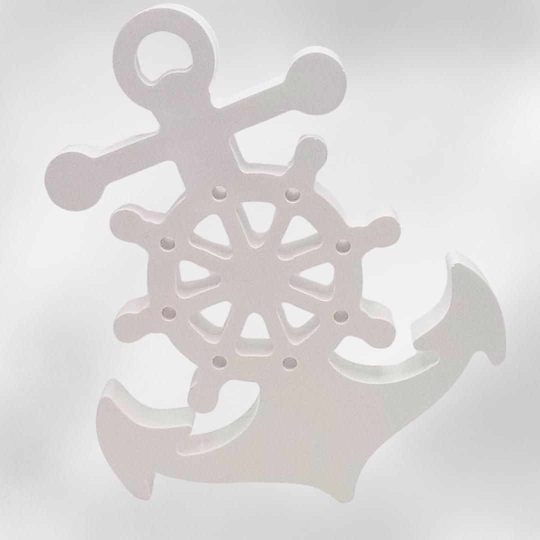 Deko - Aufsteller Anker mit Steuerrad – Maritime Keramikdeko in Weiß - Zauberwerk