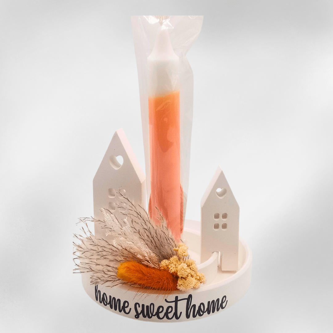 Deko - Set Home Sweet Home mit Kerze, Häusern & Trockenblumen - Zauberwerk