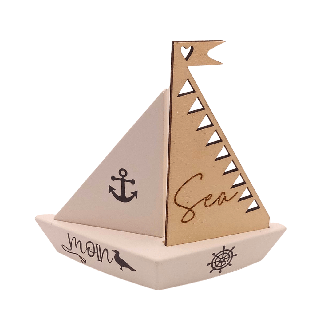 Deko - Segelboot „Moin Sea“ | Maritimes Holzboot mit Segel - Zauberwerk