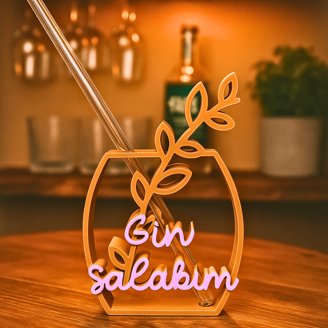 Gin Aufsteller „Gin Salabim“ mit Glas - Strohhalm – originelles Party Accessoire & Geschenkidee - Zauberwerk