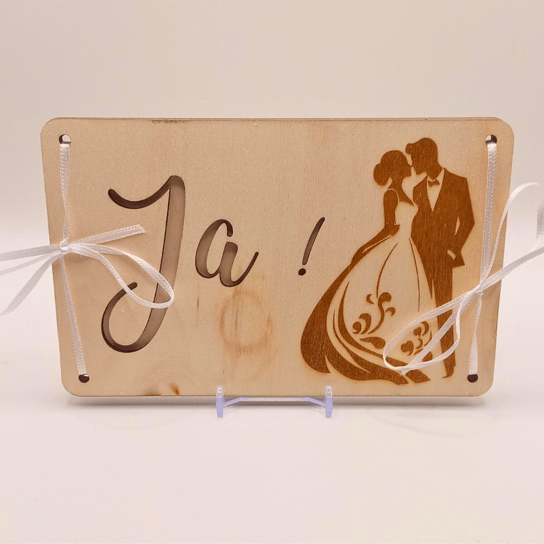 Holzkarte Hochzeit – Geldgeschenk - Halter mit Gravur - Zauberwerk