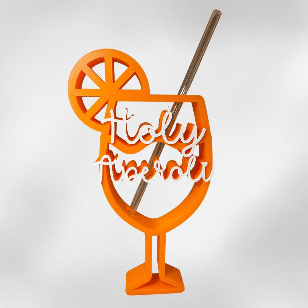 Großer „Holy Aperoli“ Strohhalmhalter aus orangefarbenem PLA, 3D-gedruckt