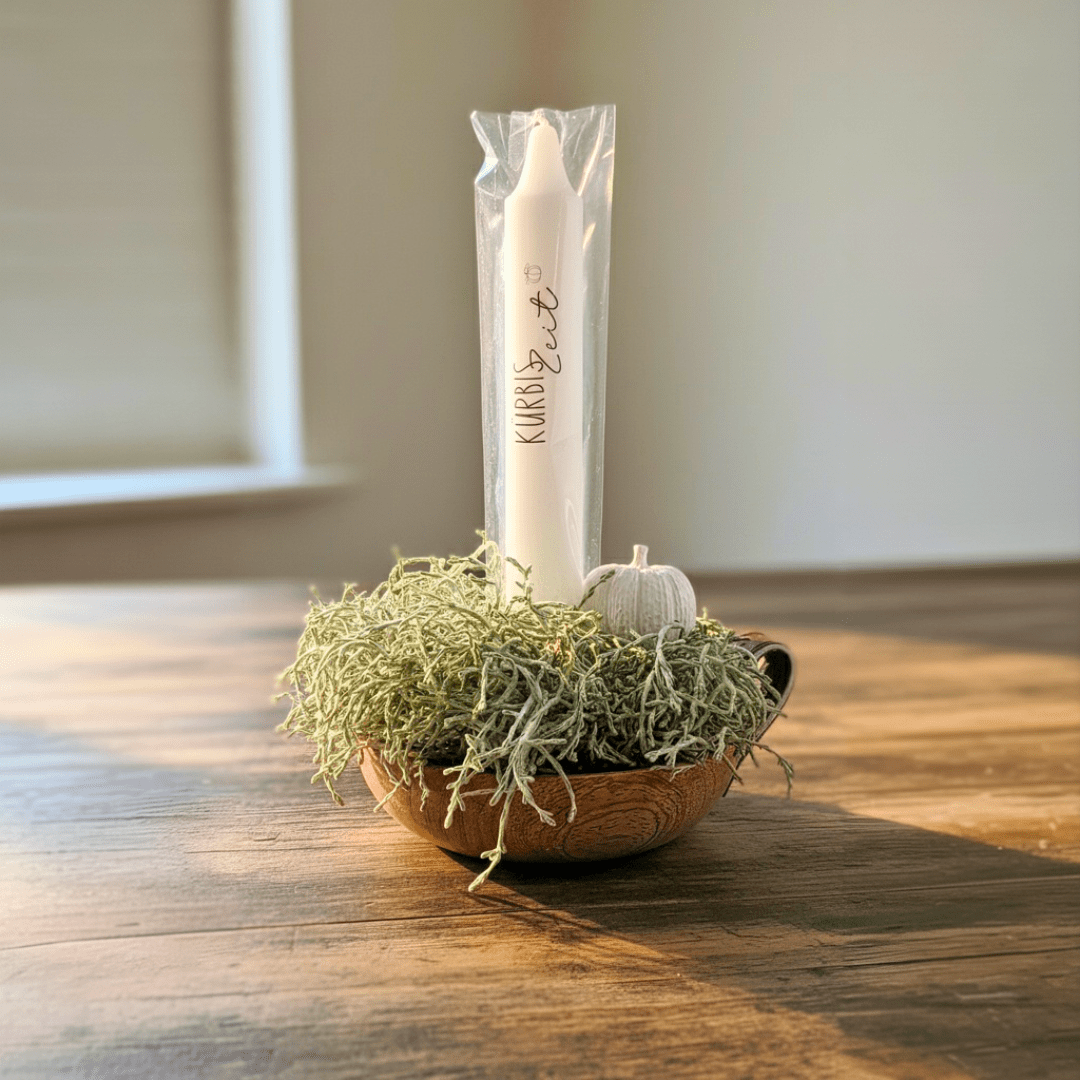 Herbstdeko Kerzenset „Kürbiszeit“ – Holzschale mit Kerze, Keramik - Kürbis & Trockenblumen - Zauberwerk