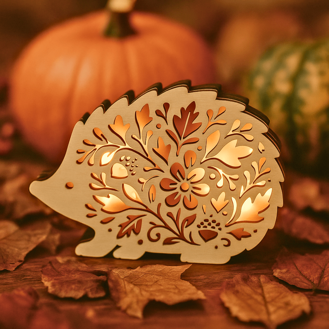 Herbstdeko Igel aus Holz mit LED - Licht – Handgemacht - Zauberwerk