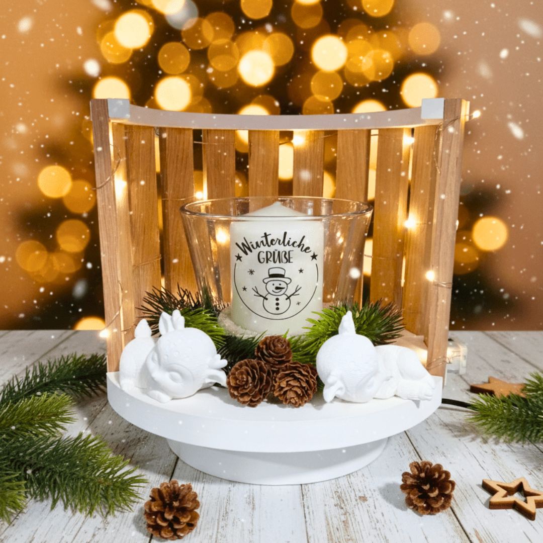 Winterliche Grüße Deko - Licht mit Reh & Kerze – Handgemachte Weihnachtsdeko mit LED - Lichterkette aus Haiger - Zauberwerk