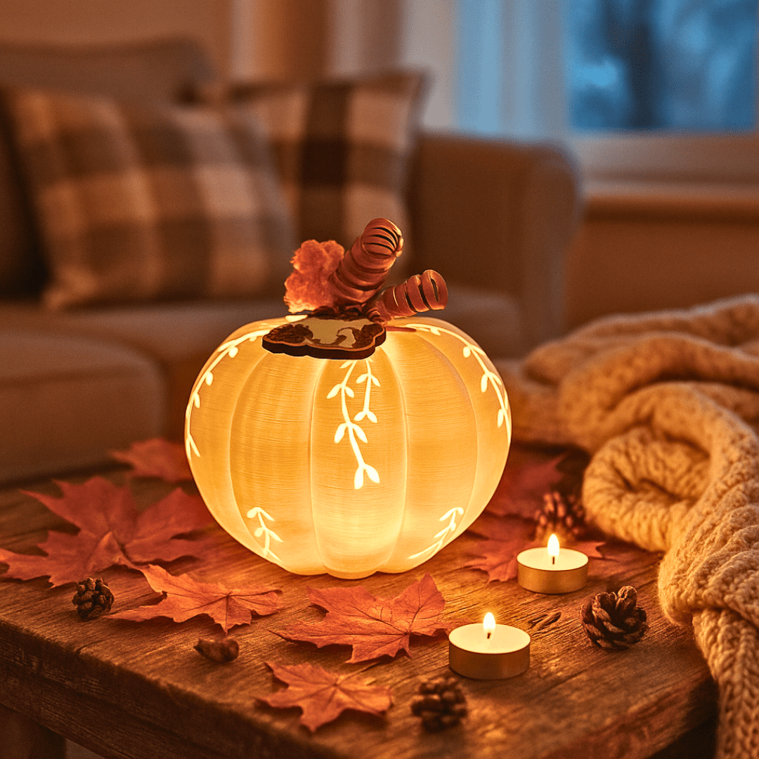 Herbstdeko Kürbis mit LED - Licht – Handgemachte leuchtende Tischdeko - Zauberwerk