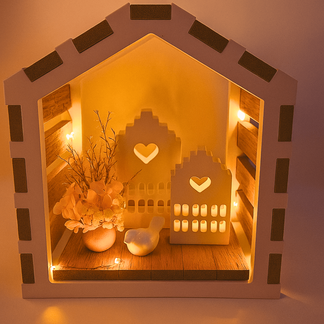 Deko - Haus mit LED, Keramik - Häusern & Blumen – Handgemachtes Unikat - Zauberwerk