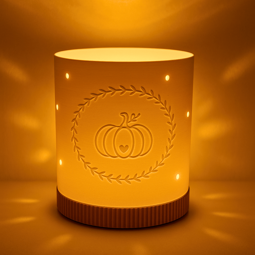 Herbst Windlicht mit Kürbis - Motiv – Handgemachte LED - Deko - Zauberwerk