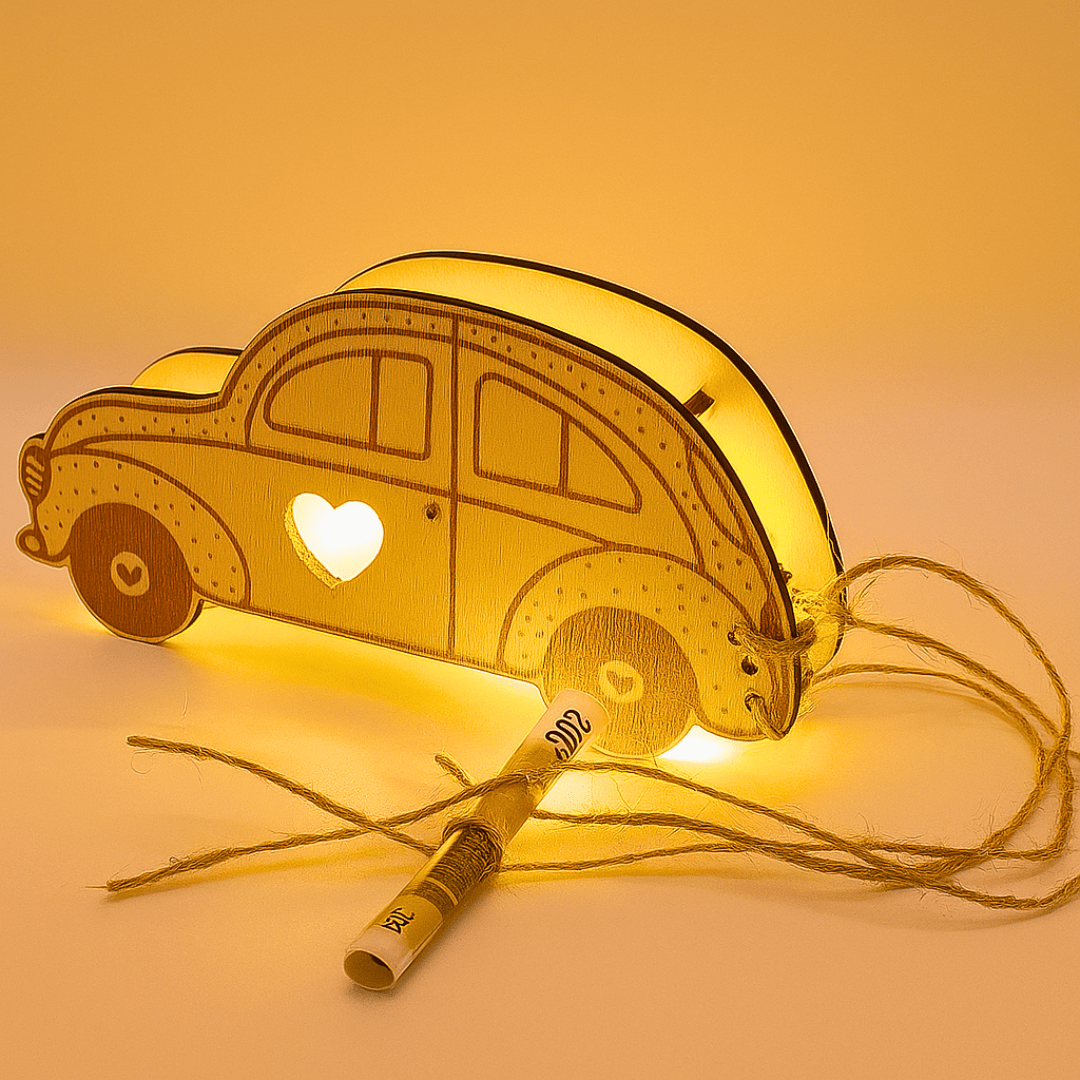 Hochzeitsauto aus Holz – mit LED - Beleuchtung & Geldfach - Zauberwerk