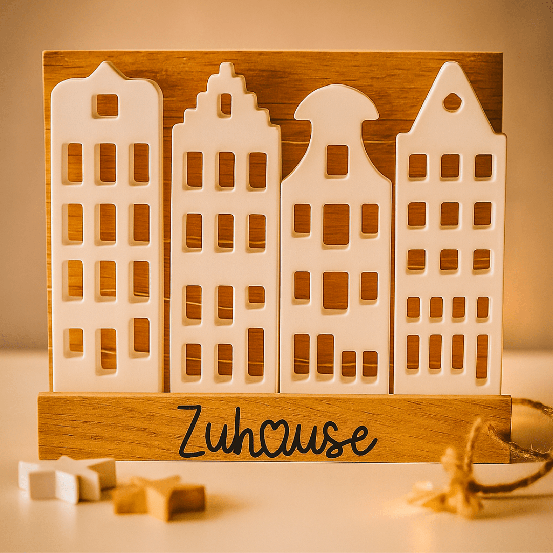 Zuhause Holzdeko mit Häuserfront und Beleuchtung - Zauberwerk