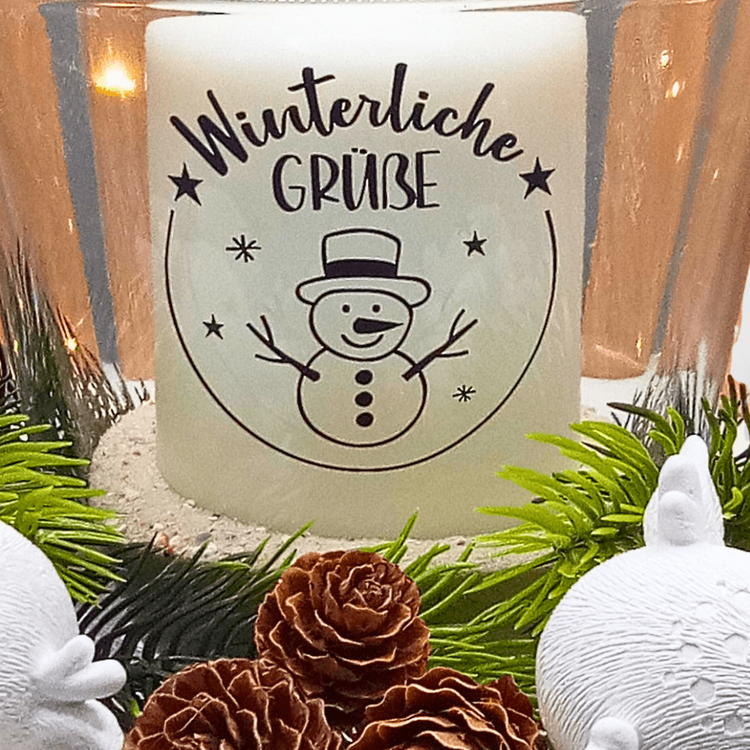Winterliche Grüße Deko - Licht mit Reh & Kerze – Handgemachte Weihnachtsdeko mit LED - Lichterkette aus Haiger - Zauberwerk