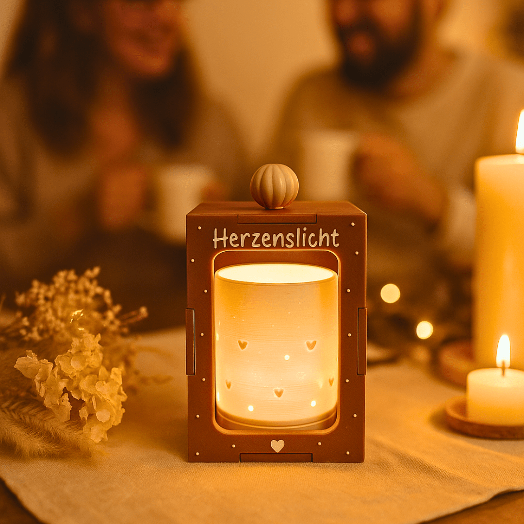 Herzenslicht Geschenk – 3D gedrucktes LED - Licht mit Herz - Motiv und Geschenkbox - Zauberwerk