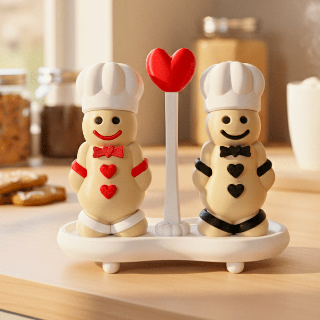 Lebkuchenmänner Ernie & Ernie – 3D - gedruckte Salz - , Pfeffer - oder Zimt - und Zuckerstreuer mit Herz | Handmade Deko aus Hessen - Zauberwerk