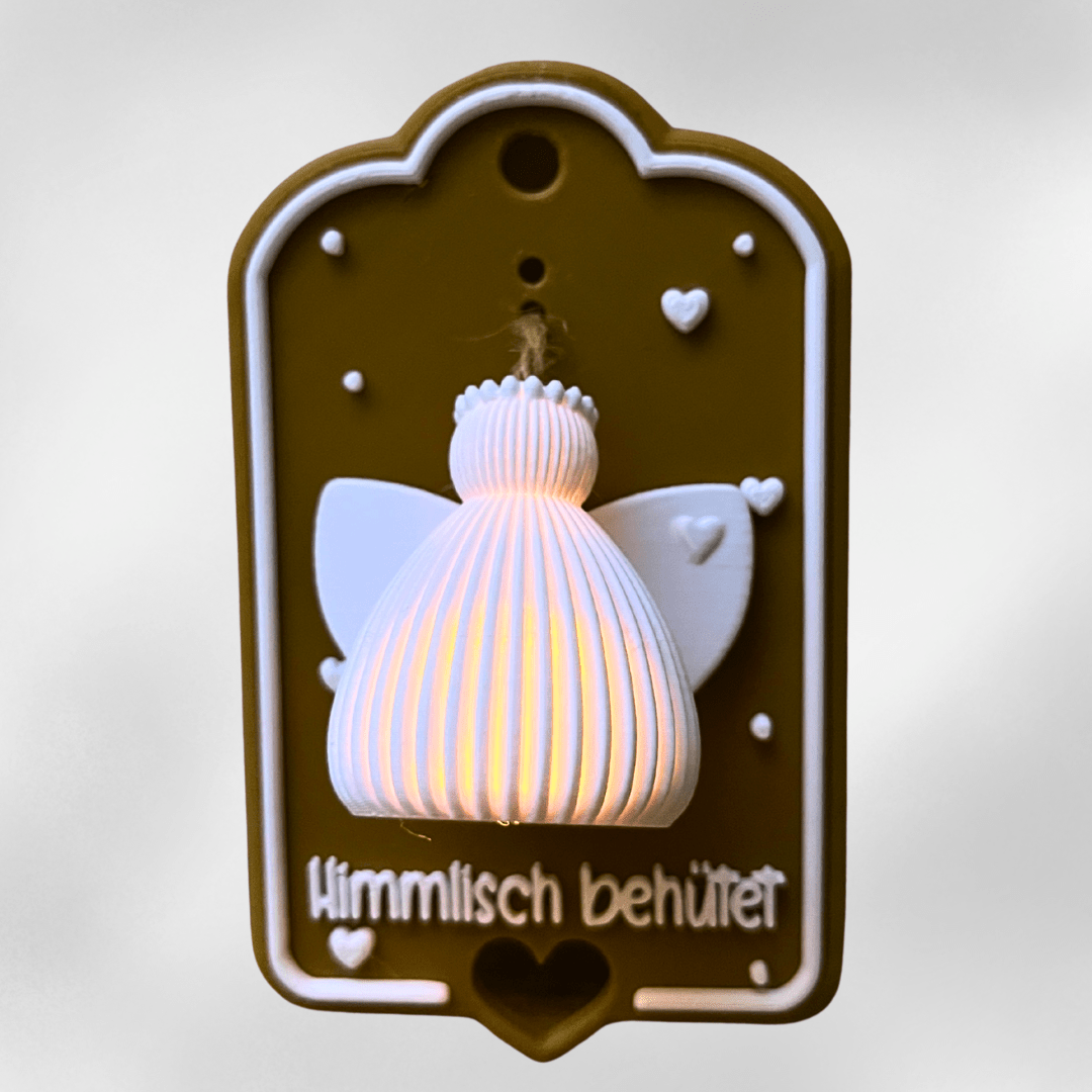 3D - Druck Engel „Himmlisch behütet“ – LED Geschenk, Schutzengel, handgemachte Deko - Zauberwerk