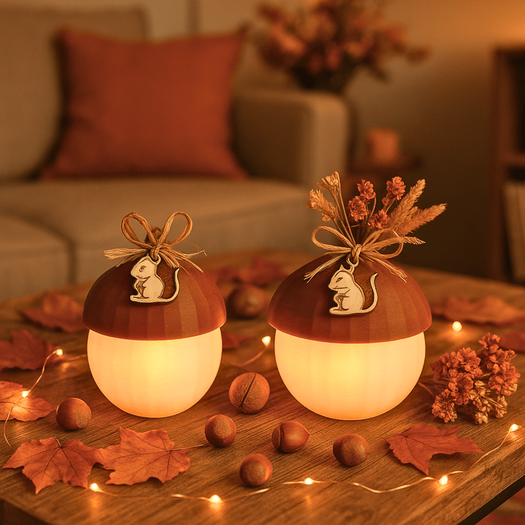 Leuchtende Herbst - Eicheln – 3D - Deko mit LED/Ballonlicht (2 Größen) - Zauberwerk