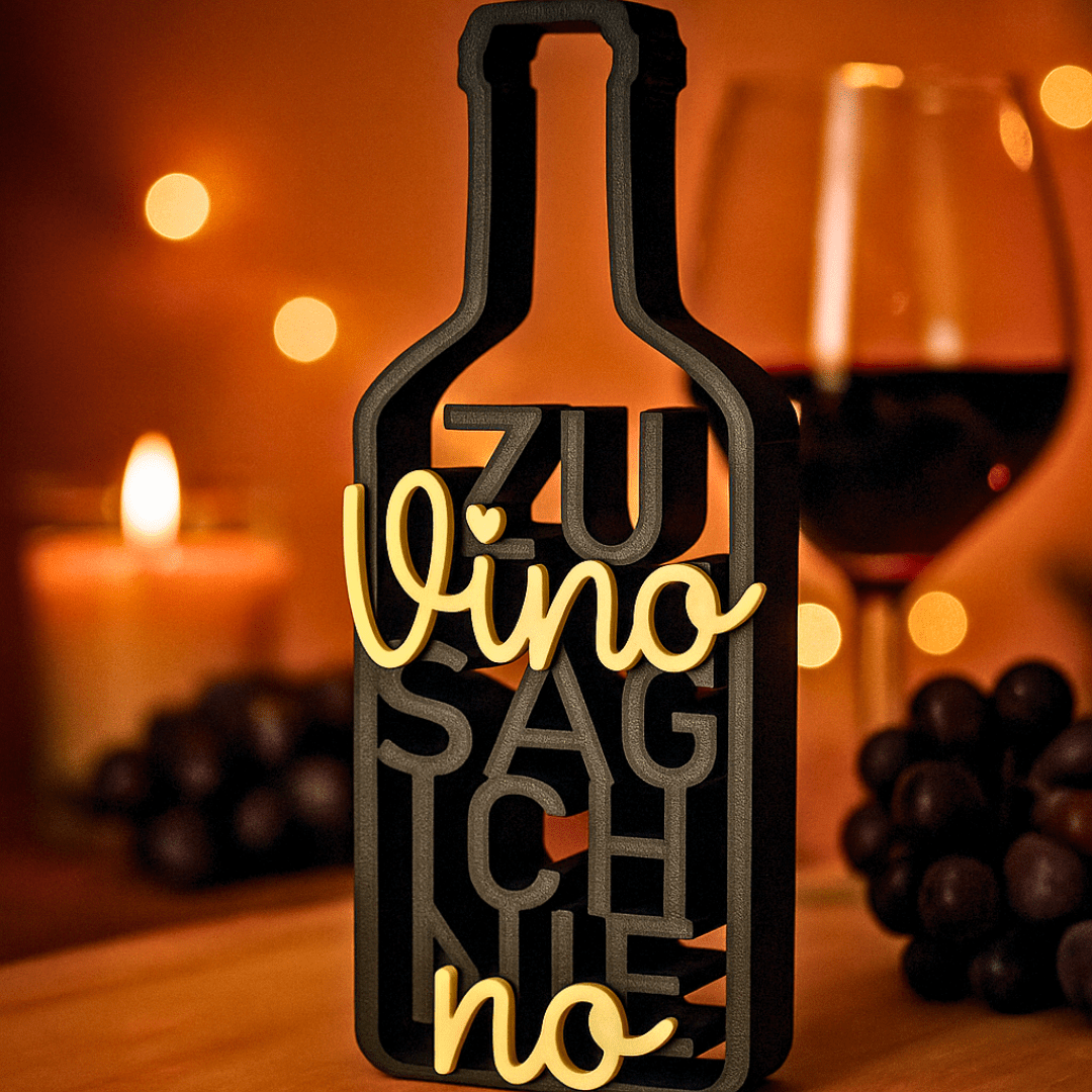 Deko Weinflasche Schwarz – Zu Vino sag ich nie No - Zauberwerk