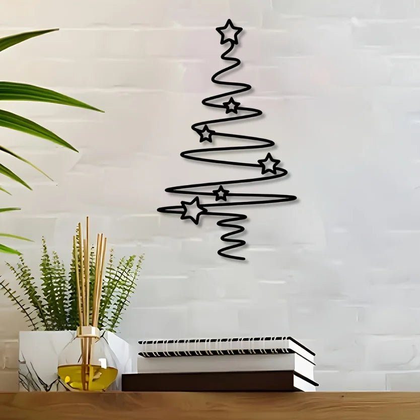 Minimalistischer Weihnachtsbaum aus Metall – Moderne Wanddeko mit Sternen für Weihnachten - Zauberwerk
