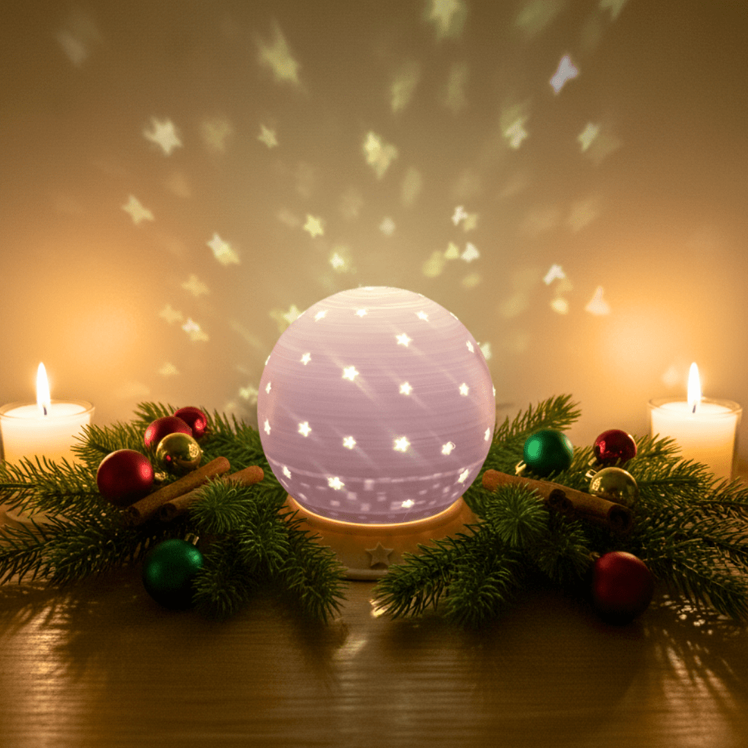 3D gedruckte Sternen - Schneekugel mit LED - Licht – Weihnachtsdeko mit Sternenprojektion - Zauberwerk