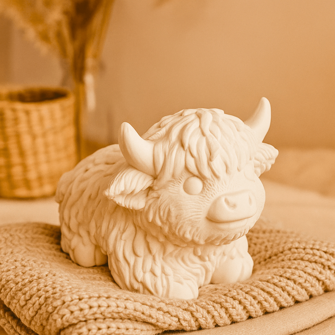 Keramikfigur Highland Kuh – Dekoration in Weiß - Zauberwerk
