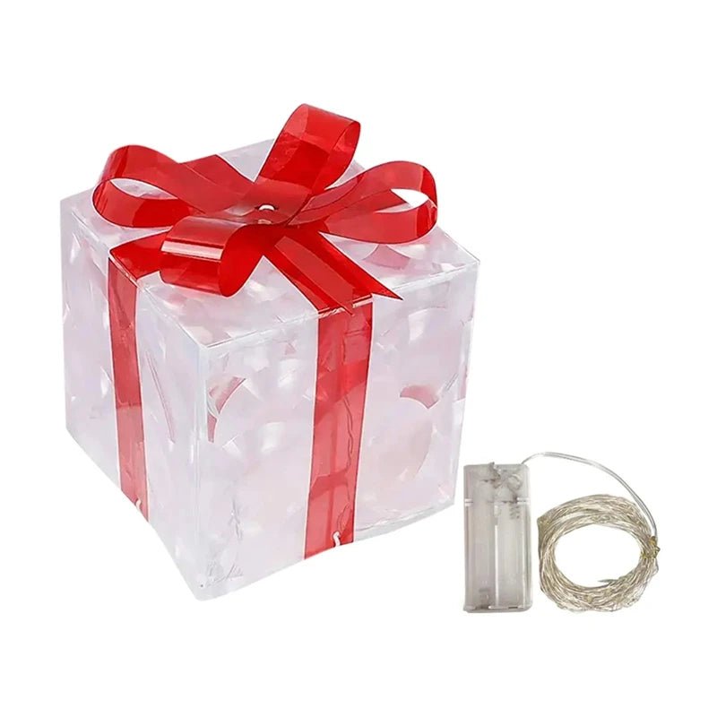 Weihnachtsdeko Geschenkbox mit LED Beleuchtung – Leuchtende Deko - Geschenkbox mit Schleife für Weihnachten & Winter - Zauberwerk