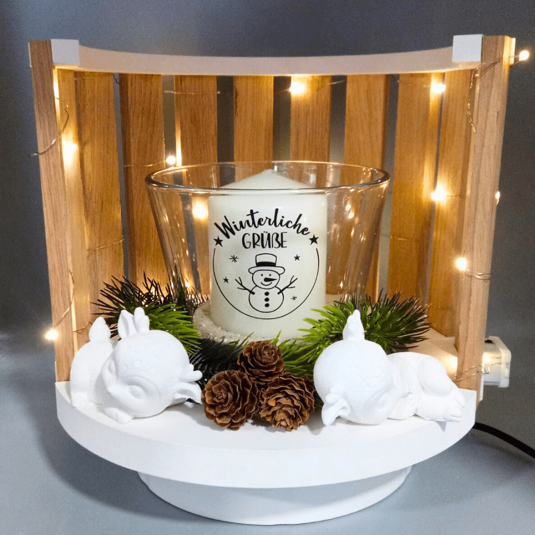 Winterliche Grüße Deko - Licht mit Reh & Kerze – Handgemachte Weihnachtsdeko mit LED - Lichterkette aus Haiger - Zauberwerk
