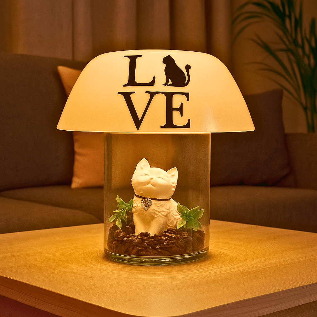 Katzenlampe mit Schriftzug LOVE – stilvolle Wohnzimmer Deko für Katzenfreunde - Zauberwerk