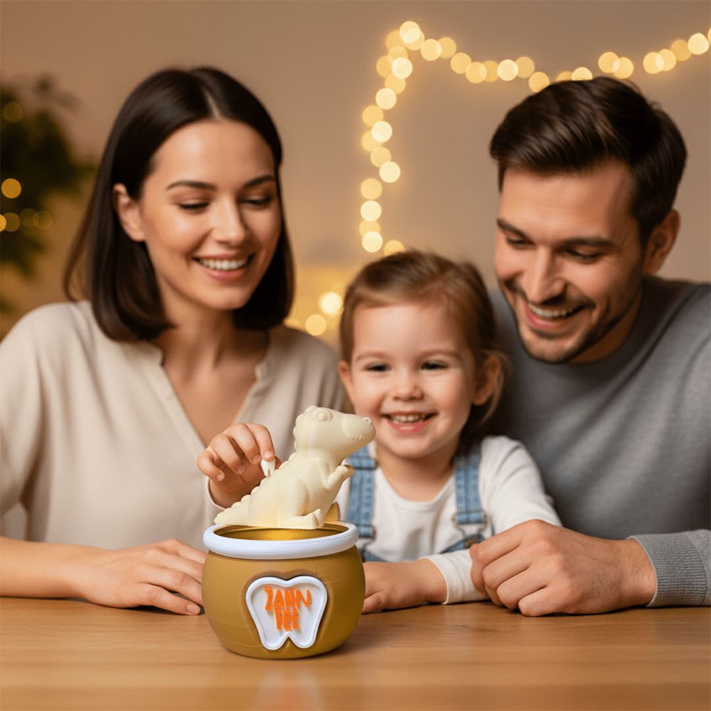Zahnfee Dose Dino – Milchzahndose mit Namen | Geschenk für Kinder | personalisierbar | 3D - Druck | Wunschfarbe - Zauberwerk