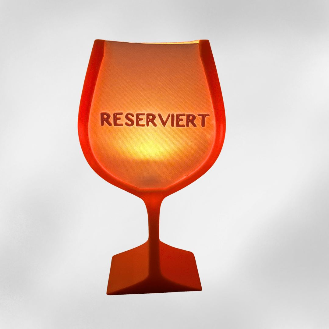 3D-gedruckter Reserviert-Aufsteller mit LED-Beleuchtung, dekorativ und funktional für Gastronomie, Bars oder Events