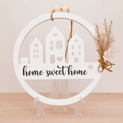 Home Sweet Home Deko - Schild rund – 18 cm Wanddeko mit Blumendetail - Zauberwerk