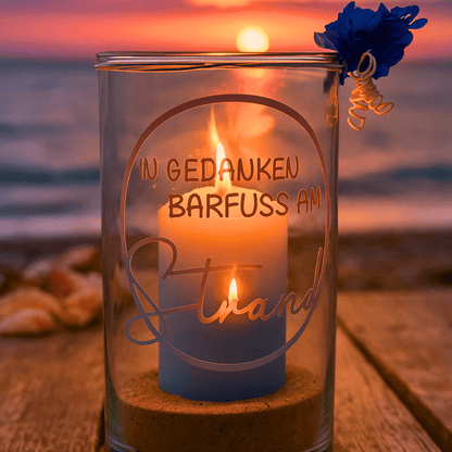 Windlicht Barfuß am Strand – Glas mit Kerze und Deko - Zauberwerk