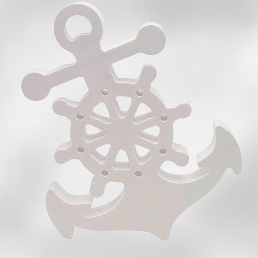 Deko - Aufsteller Anker mit Steuerrad – Maritime Keramikdeko in Weiß - Zauberwerk