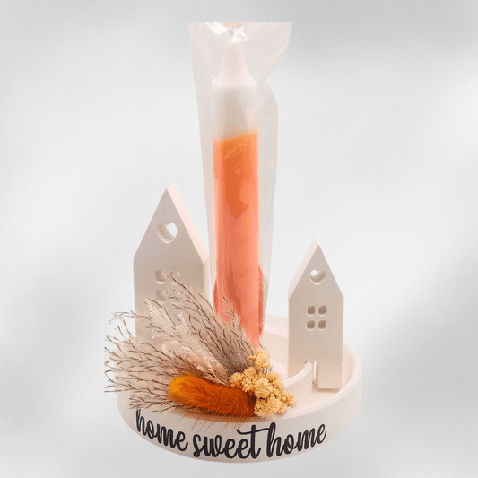 Deko - Set Home Sweet Home mit Kerze, Häusern & Trockenblumen - Zauberwerk