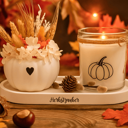 Keramik - Set Herbstzauber mit Kürbis, Kerze und Trockenblumen - Zauberwerk