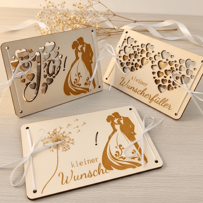 Geschenk - Holzkarten mit Gravur & Geldscheinfach | Handgemachte Gutscheinkarten für Hochzeit, Geburtstag & Weihnachten - Zauberwerk