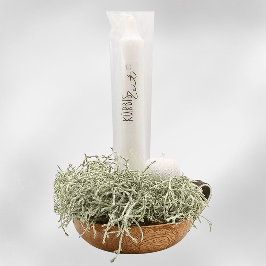 Herbstdeko Kerzenset „Kürbiszeit“ – Holzschale mit Kerze, Keramik - Kürbis & Trockenblumen - Zauberwerk