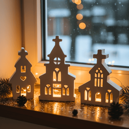 Keraflott Weihnachtskirche – handgegossene Dekofigur aus Gießkeramik, winterliche Dekoidee mit Licht - Zauberwerk