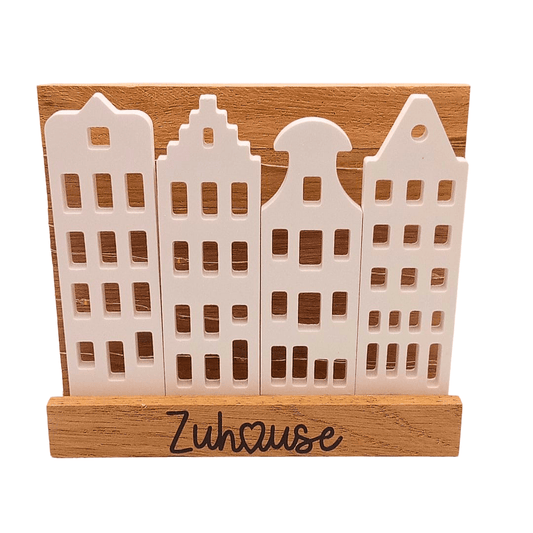 Zuhause Holzdeko mit Häuserfront und Beleuchtung - Zauberwerk