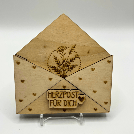 Herzpost für dich – Holzumschlag für Geldgeschenke und Gutscheine - Zauberwerk