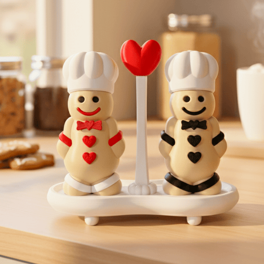 Lebkuchenmänner Ernie & Ernie – 3D - gedruckte Salz - , Pfeffer - oder Zimt - und Zuckerstreuer mit Herz | Handmade Deko aus Hessen - Zauberwerk
