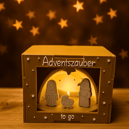 Adventszauber to go – Mini Krippe mit LED - Ballonlicht, handgemacht im 3D - Druck - Zauberwerk